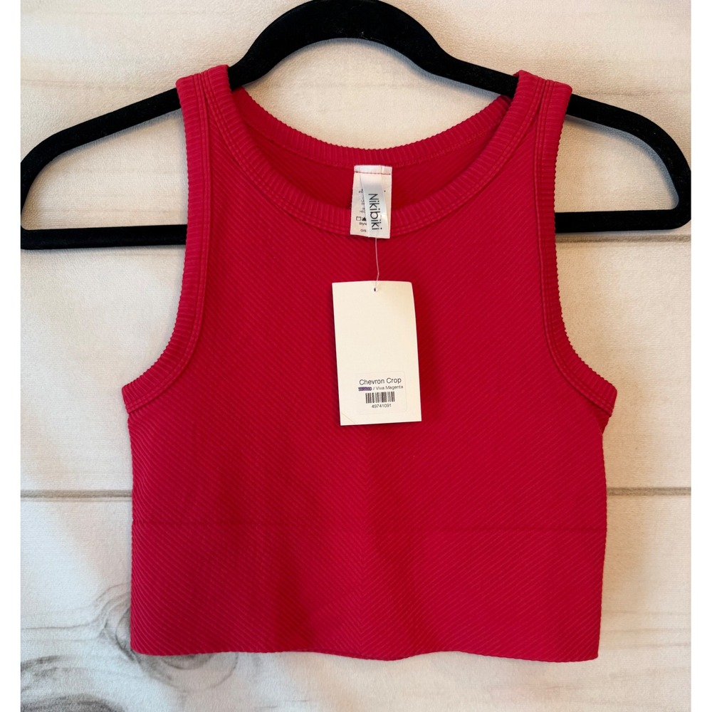 Nikibiki Chevron Crop Top Viva Magenta Ribbed Seamless Tank NS7933 OS NEW